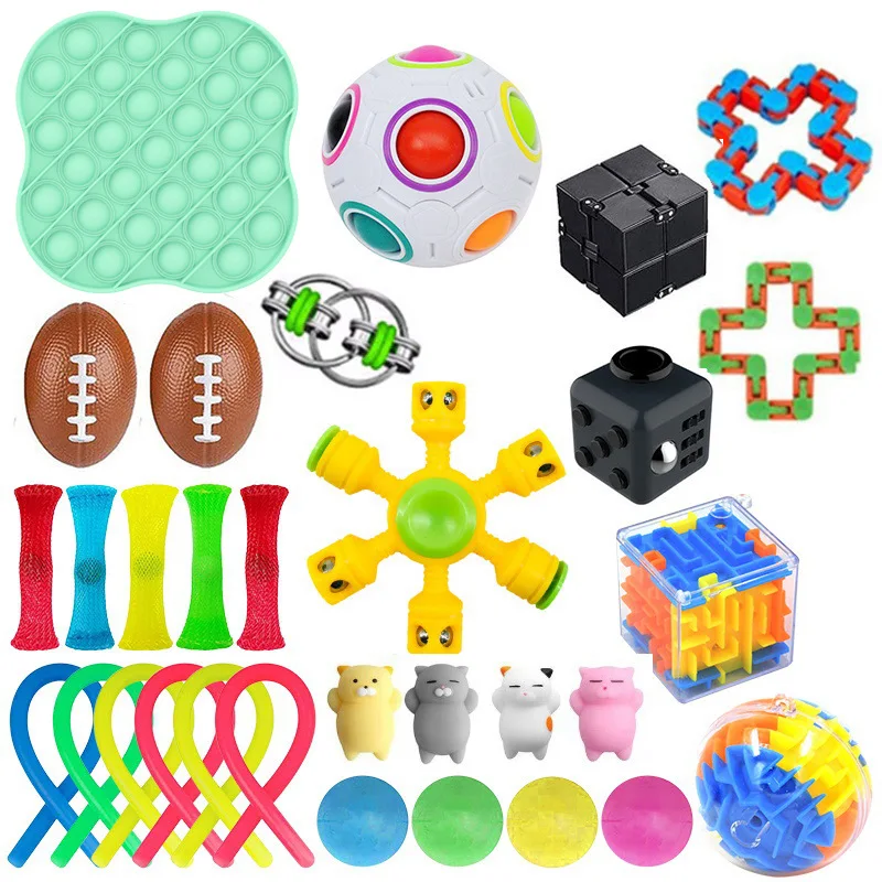 

31PCS Fidget Toys Anti Stress Anxiety Relief Set Kit Rainbow Push Bubble Stress Reliever Toys Hand Squishy Autism Toys for Child