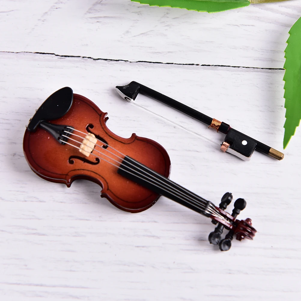 Mini violon avec support, collection d'instruments musicaux miniatures en bois, ornements décoratifs, jouets musicaux