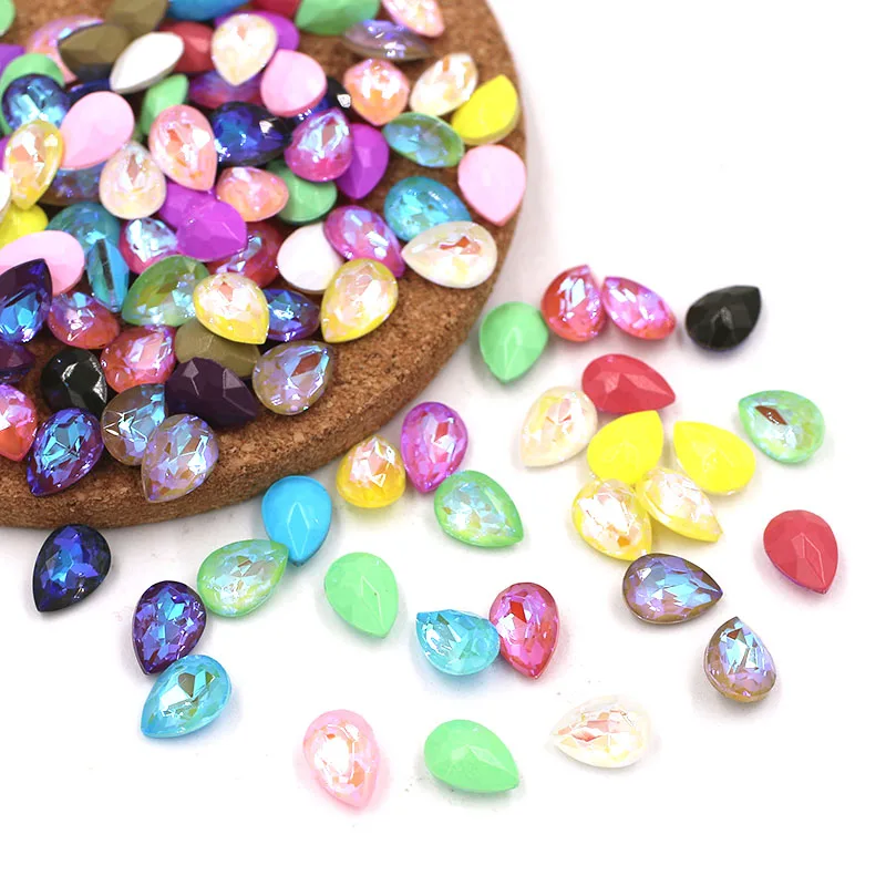 50pcs/bag Drop shape glue on pointback Mocha fluorescence strass glass crystal nail art rhinestones for nail decorations