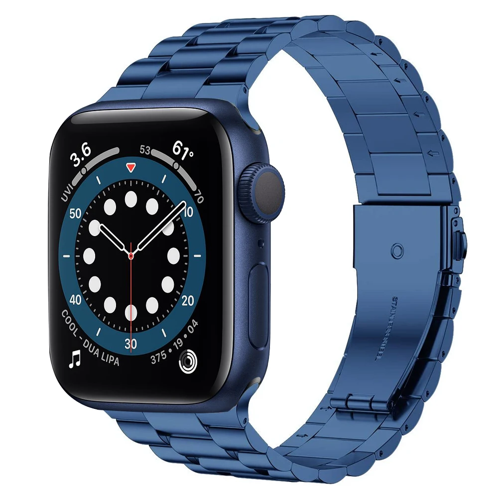 Pulseira de aço inoxidável, para apple watch band series 6 44mm 40mm, iwatch se 42mm 38mm, link preto, prata, azul, metal