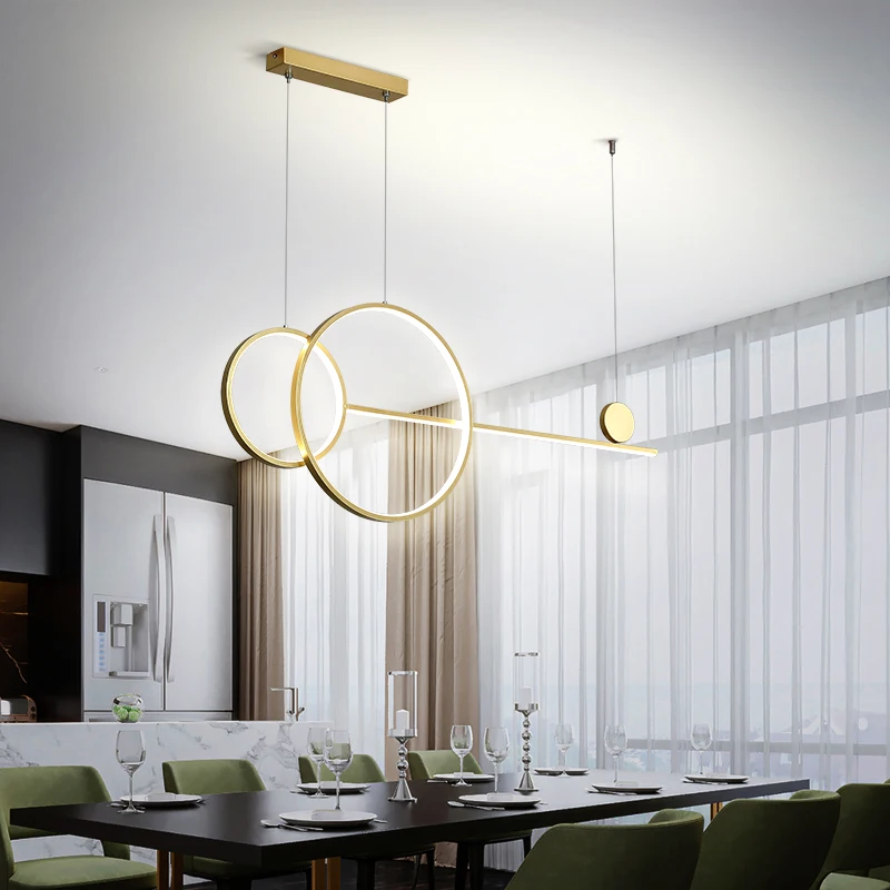 Ring chandelier for Dining room Kitchen island chandelier 110V 220V Black Gold White led linear chandelier lighting fixtures