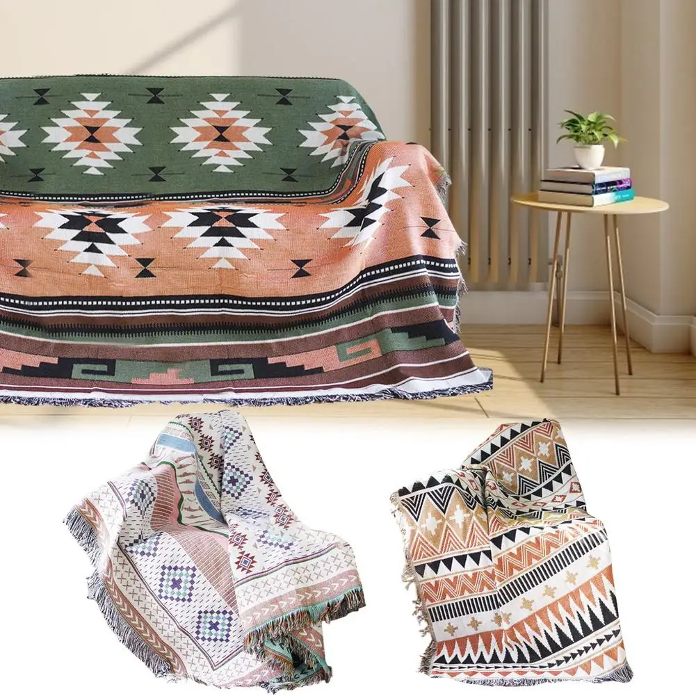 

Knitted Tassel Sofa Blanket - Reversible Throw Blanket For Couch - Decorative Boho Throw Blanket Colorful Furniture Cover For B