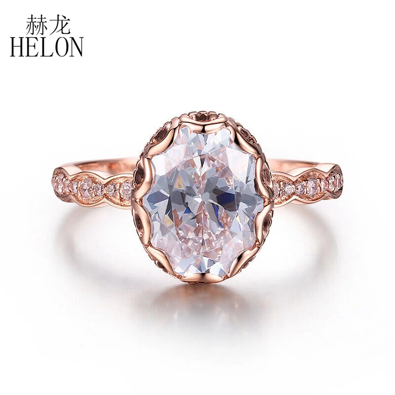 

HELON Moissanite Ring Solid 14K AU585 Rose Gold VVS/DEF Oval 10x8mm Lab Grown Moissanite Diamond Engagement Wedding Ring