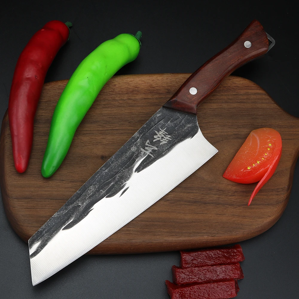 Cắt Dao Nhà Bếp Thái Lát Rau Củ Quả Đầu Bếp Dao Tay Cầm Bằng Gỗ Và Bảo Vệ 8 Inch Dao Nhà Bếp Giả 8Cr15Mov Thép Không Gỉ Dao Chef