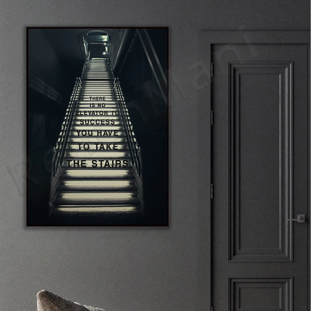 Inspirational/motivational wall poster no elevator to success home decoration canvas printing entrepreneur art gift quote