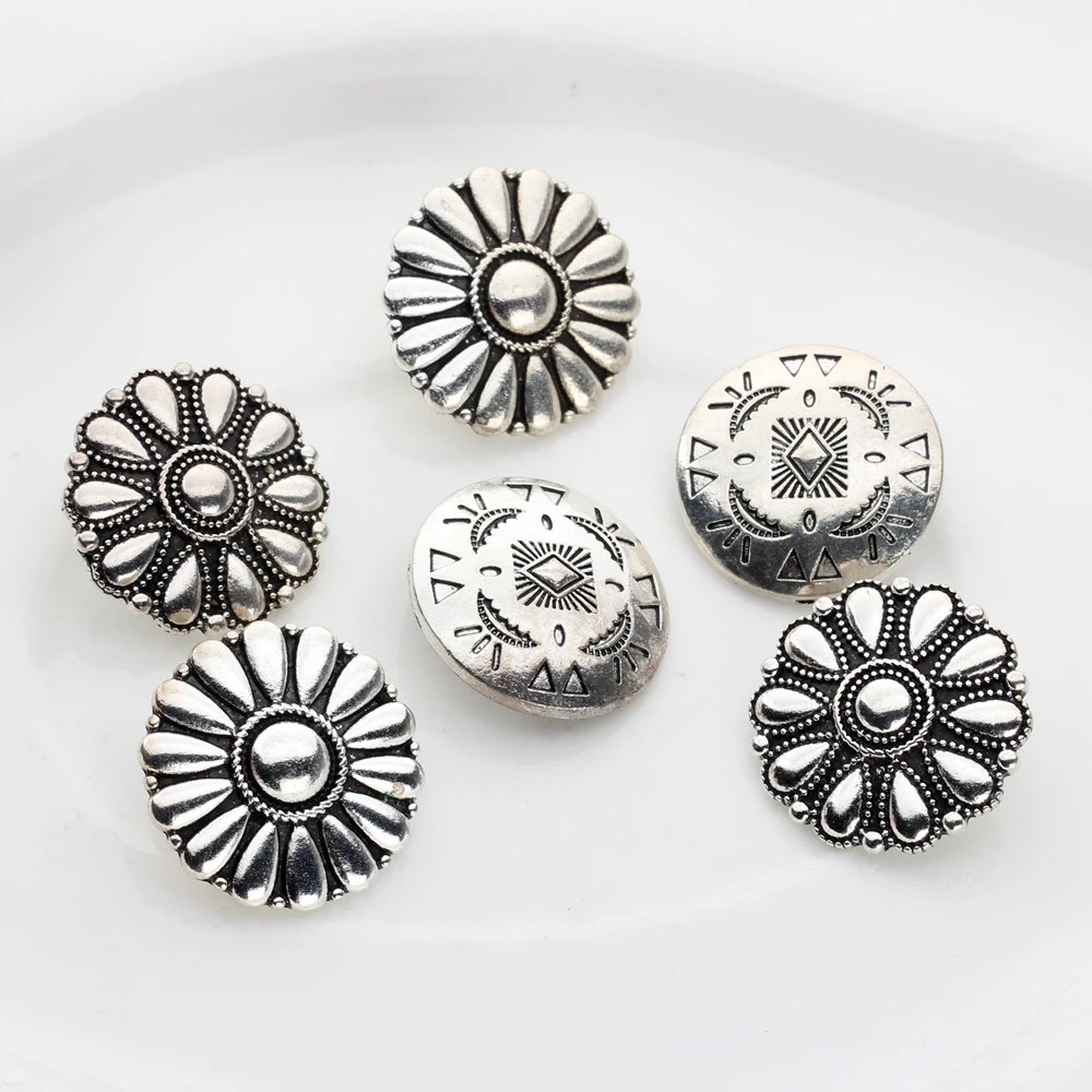 Zinc Alloy Round Vintage  Flowers Concho Buttons Charms Pendants 3pcs/lot For DIY Jewellery Accessories