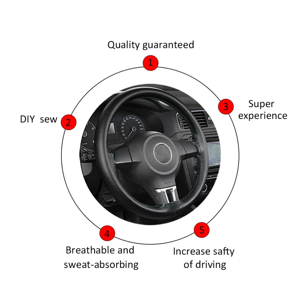 38cm DIY Car Steering Wheel Cover Fiber Leather with Needle Braid on Steering Wheel SkidProof Car Styling Interior Accessorie