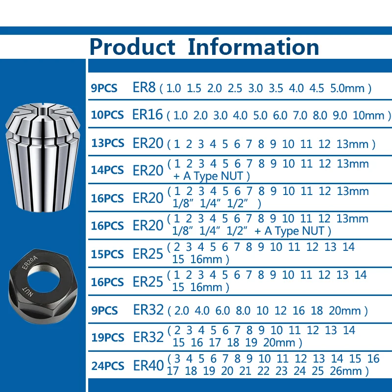 XCAN Spring Collet Precision Collet Chuck Set ER8 ER16 ER20 ER25 ER32 ER40  For CNC Engraving Machine Milling Lathe Tool Holder