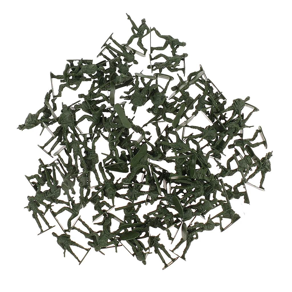 100pcs Plastic WWII Soldiers Action Figures 5cm Army Men Playset -Army Green