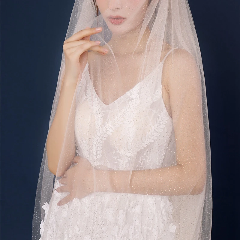 New Arrival Champagne lace veil Sexy Wedding accessories Bride Cathedral Wedding veils Voile Matrimonio Bridal veil