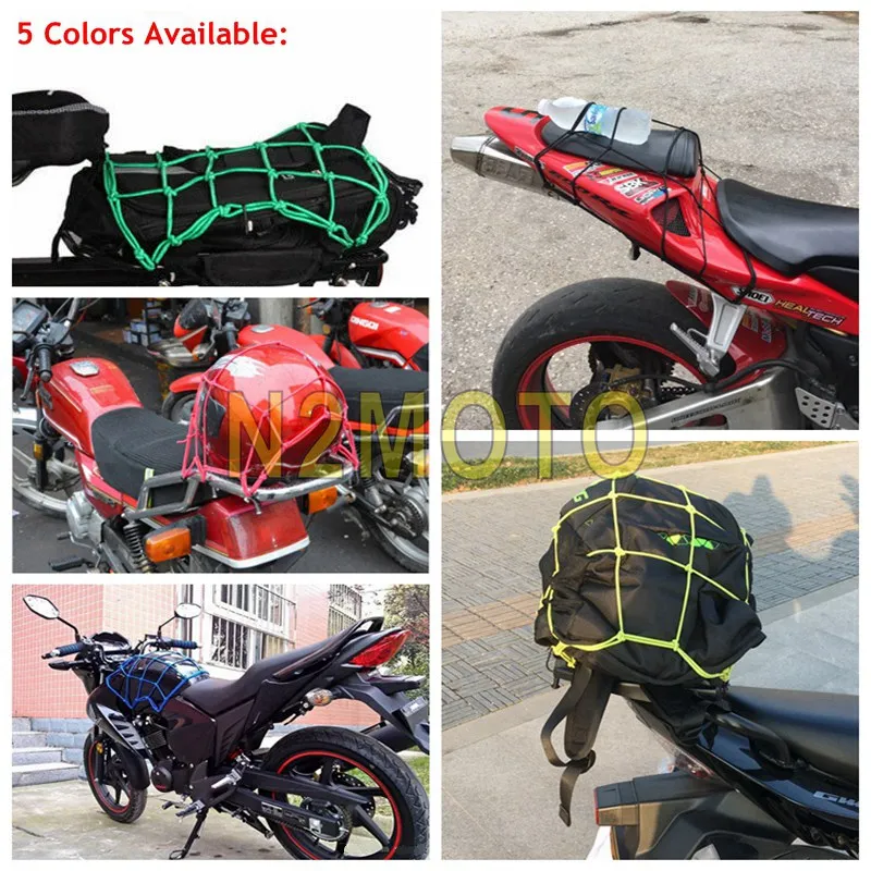 

30x30CM Heavy-Duty Elastic Motorcycle Luggage Cargo Net Bag Tank Helmet Stretchable Mesh Rope ATV Scooter Bike 6 Hooks Universal