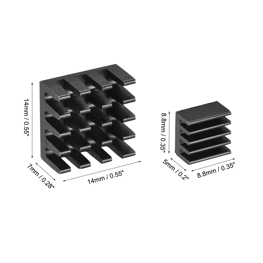 Uxcell สีดำ Self Adhesive อลูมิเนียมฮีทซิงค์สำหรับ RPI 2B,14X14X7มม.8.8X8.8X5มม.,10ชุดรวม20Pcs
