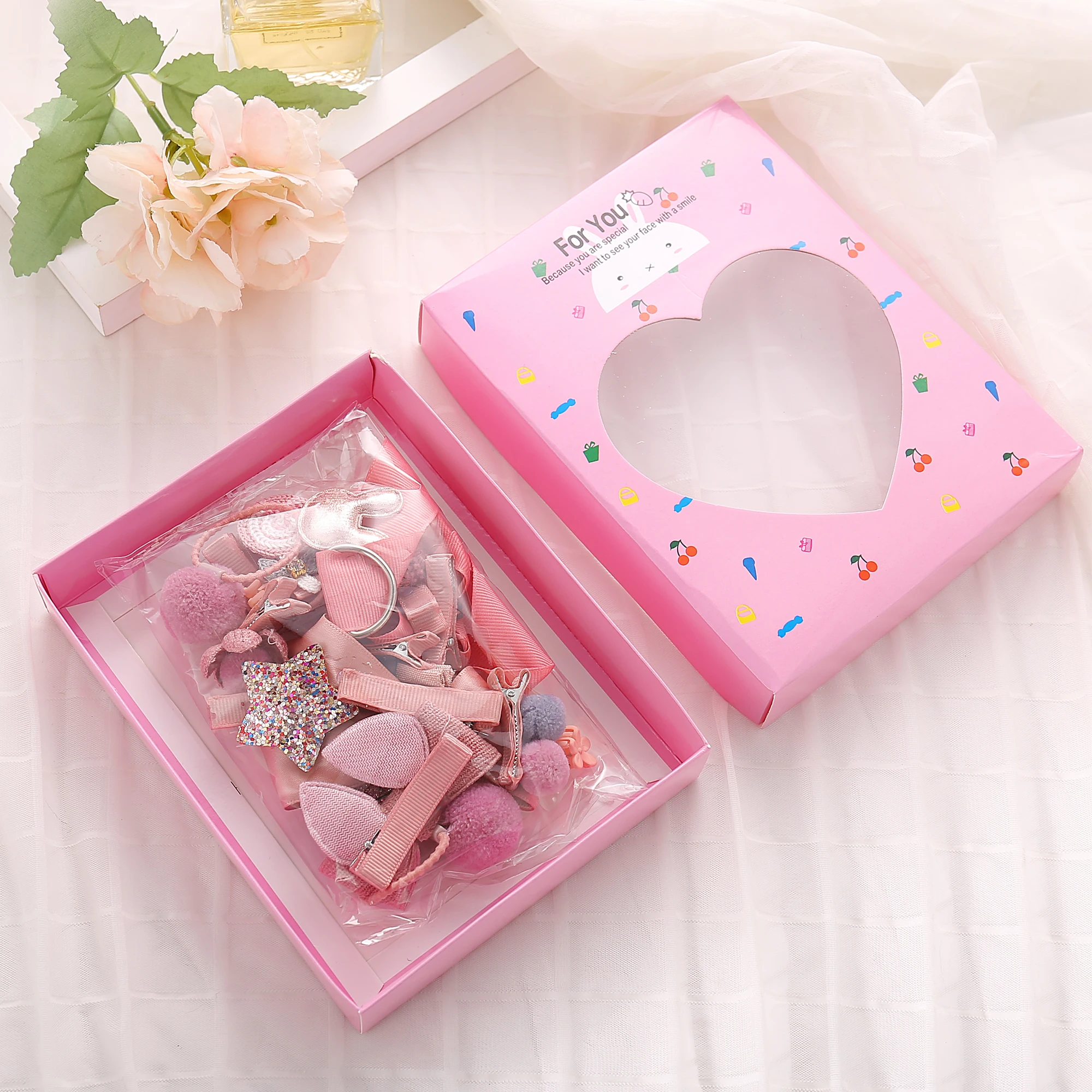 

Fashion Pink Gifts Cute Hair Band Hair Bands Set With a Gift Box Cover Head Rope For Women Girls Head Wrap Rubber Hair Ornaments