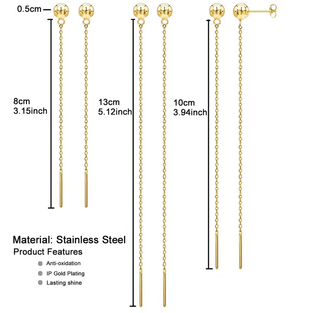 MinaMaMa Stainless Steel Thin Chain Earring For Women Girls Thread Earrings Hip Hop Jewelry Gifts image 2