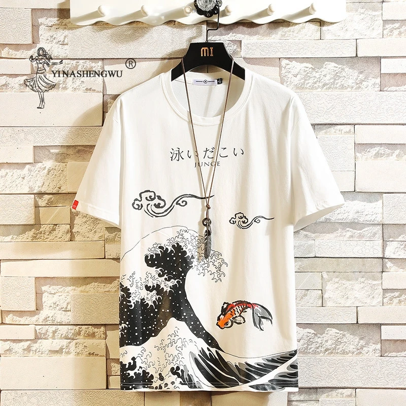 Japanese style Fashion Loose Version Printing Men's T-Shirt Hip-hop T-Shirt Round Neck Spring And Summer Trend Short-Sleeved Men