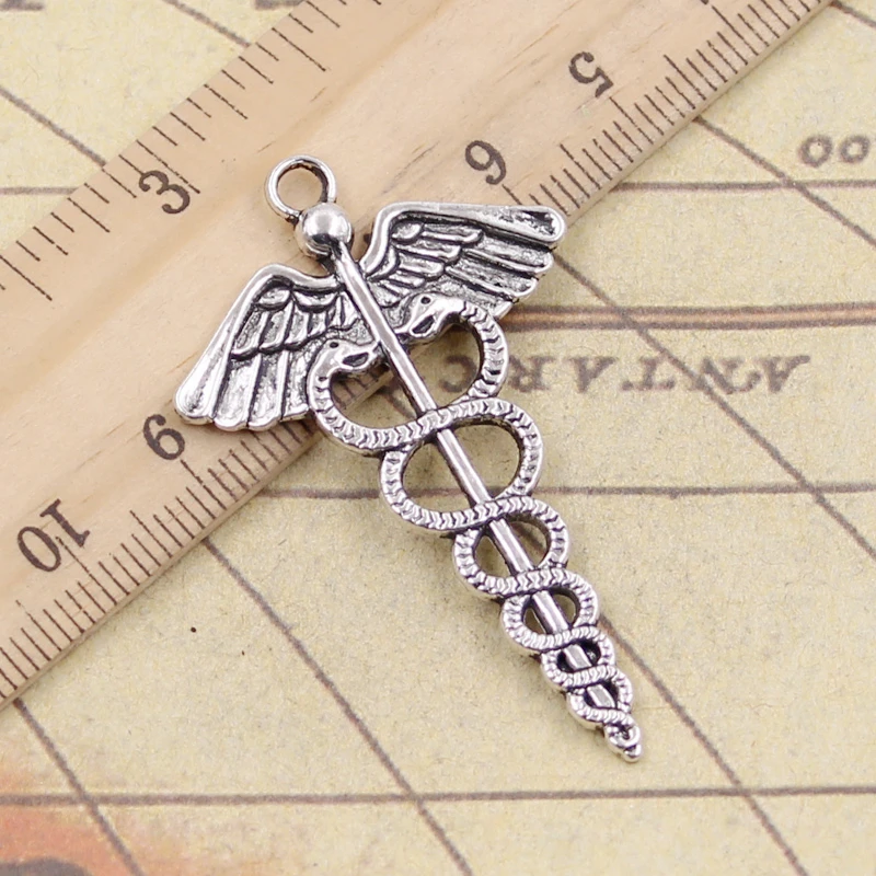 10pcs Charms Caduceus Medicine Symbol 49x30mm Tibetan Bronze Silver Color Pendants Antique Jewelry Making DIY Handmade Craft