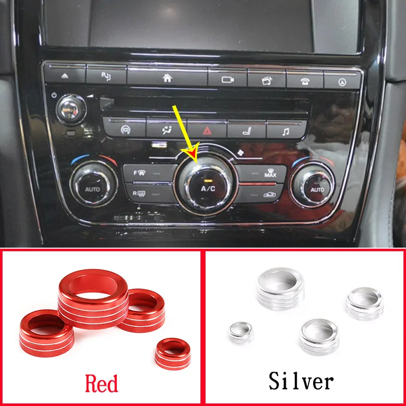 

For Jaguar XJ 2010-2019 Car styling Aluminum alloy Silver/Red Car Air conditioner volume knob cover Trim Car Accessories