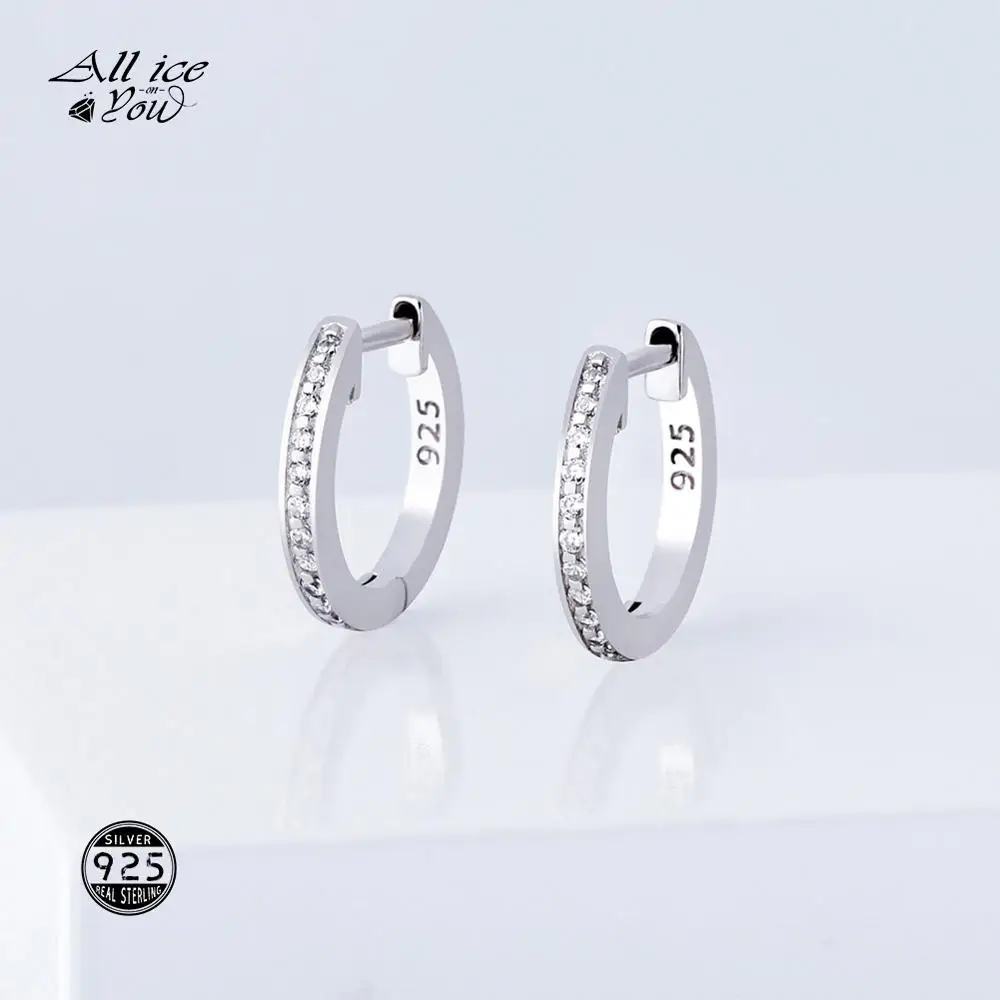 ALLICEONYOU 925 Sterling Silver High Quality Iced Out Cubic Zirconia Circular Ring Earring Hip Hop Fashion Jewelry Elegant Gift