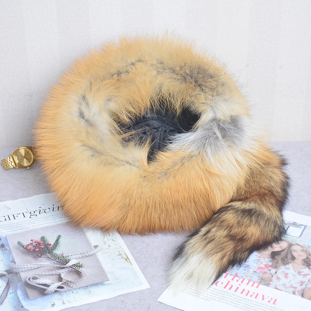 Real Fox Fur Princess Hat Mongolian Hat Unique Process Fox Tail Design Luxury Winter Keep Warm Hats For Fashion Women Bomber Hat