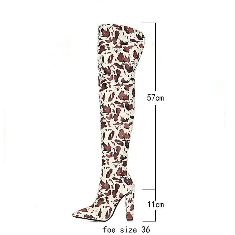 Black Brown Zebra Print Microfiber Women Over the Knee Boots Short Plush Women Winter Long Boots Pointed Toe Square Heel Shoes