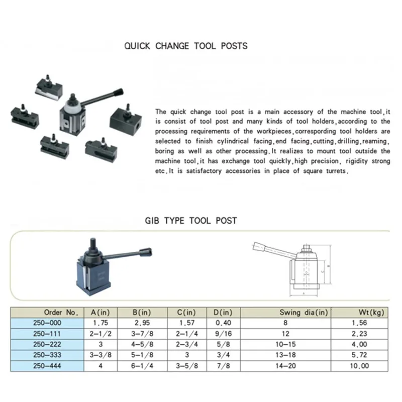 1Pcs Lathe Quick Change Tool Post 250-000 Cuniform GIB Type Tool Post 001-010 Tool Holder for Lathe Tools Accessories