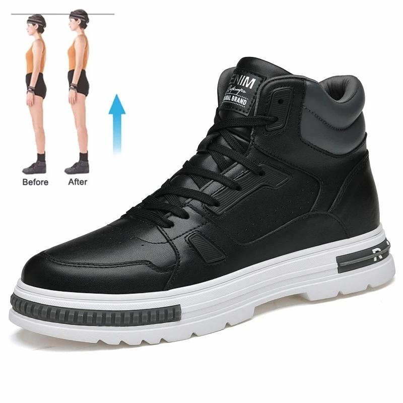 Fuqiao Nieuwe Hoge Liftschoenen Casual Heren Sneakers Verhogen De Hoogte Met 8Cm Koe Split Lederen Vrijetijdsdesignerschoenen