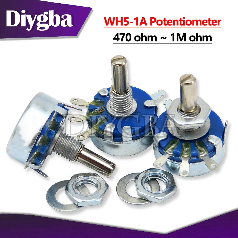 1PCS WH5-1A Terminals Round Shaft Rotary Taper Carbon Potentiometer WH5 470R 1K 10K 47K 4K7 100K 470K 220K 1K5 22K 1M ohm