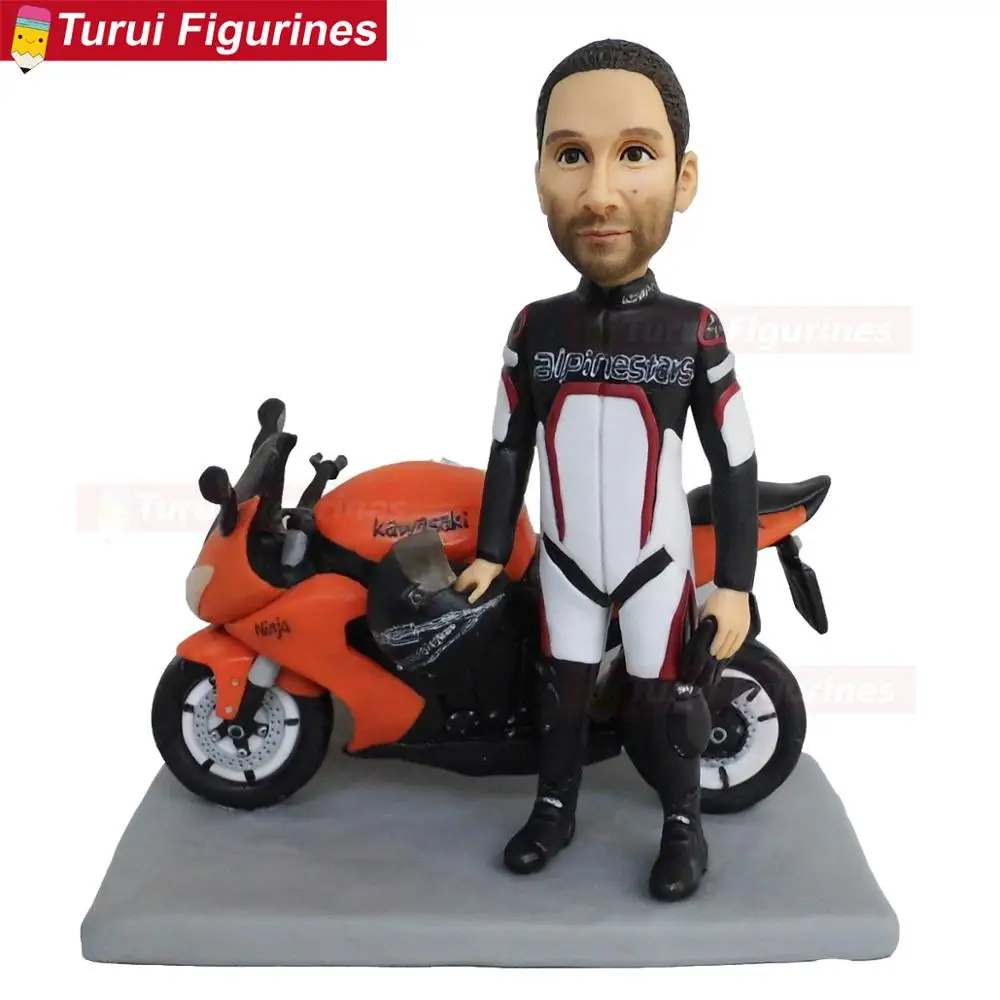 Prairie off-road motorcycle sculpture dolls man riding motorbike bobblehead design mini statues