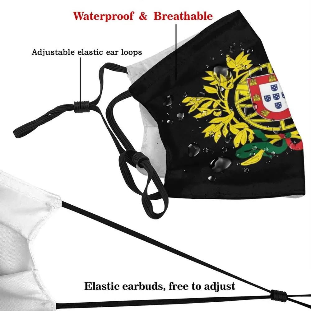 Masque buccal avec drapeau du Portugal, protection faciale, filtre lavable, Anti-poussière, pour la fierté du Portugal