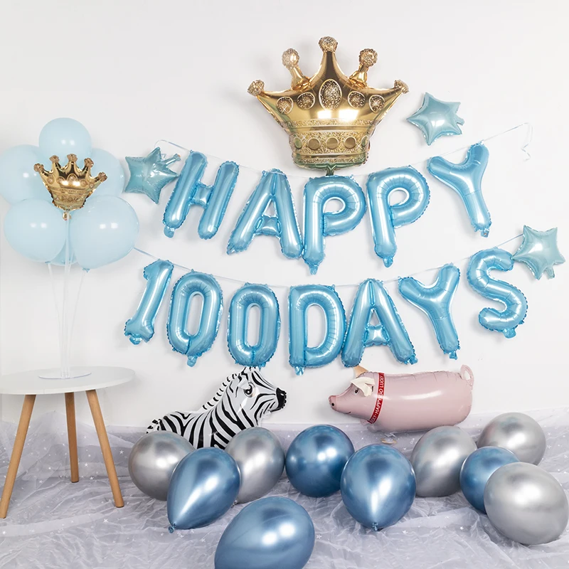 Baby Shower Balloon Decorations Boy Blue Happy 100 days Balloon Kit Girl Pink Balloon Kit Walking Animal Balloon Set