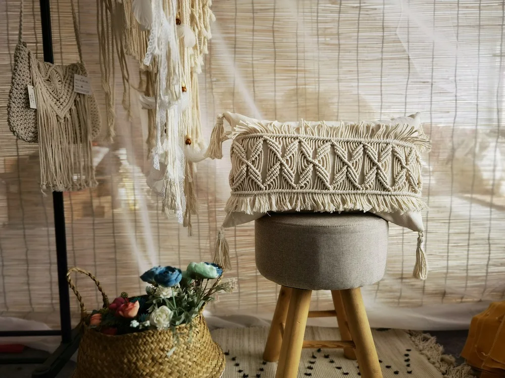 Macrame handmade cushion cover Bohemian throw pillow cover  wedding decorative cushion sham custom size and color