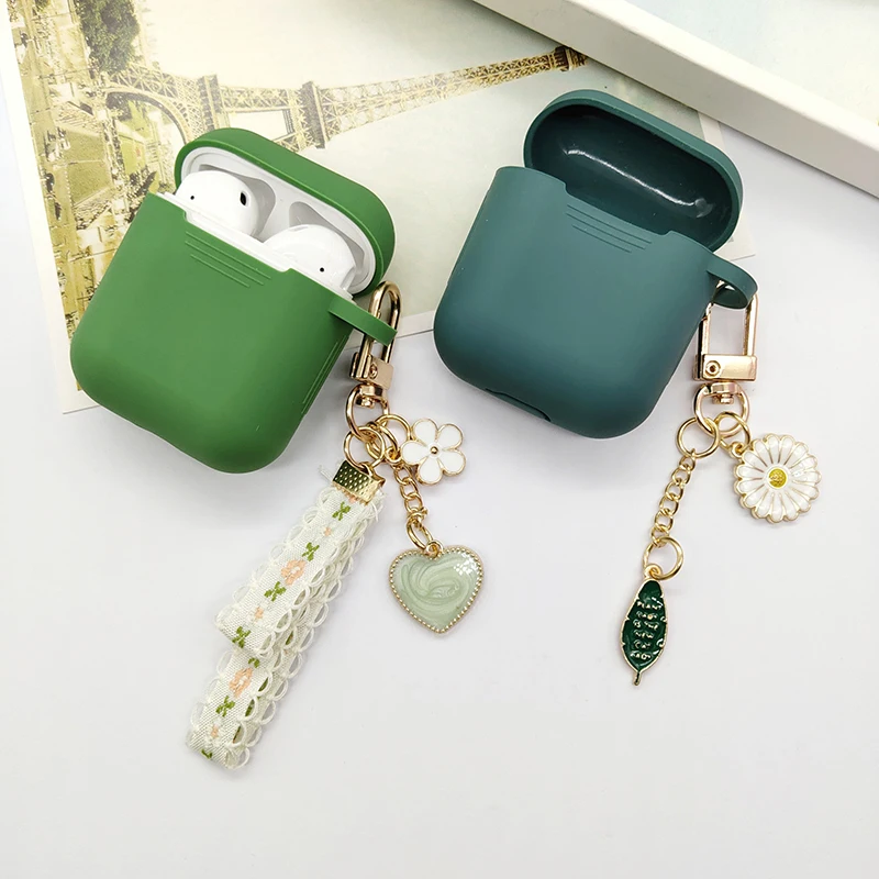 Śliczny koreański brelok z zielonymi letnimi kwiatami do słuchawek Airpods 4 Pro 2. Silikonowe etui na słuchawki Bluetooth do słuchawek Airpods 3. Pokrowiec