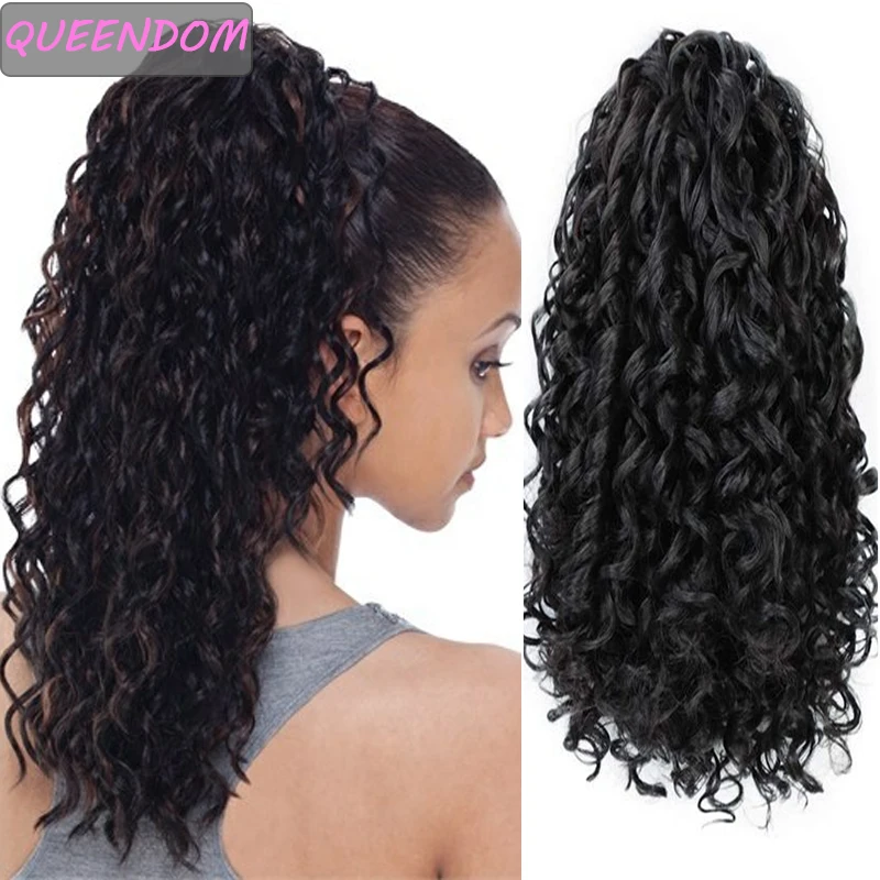 Extensiones de cabello rizado Afro para mujer, coleta con cordón, Clip degradado, coleta sintética Afroamericana