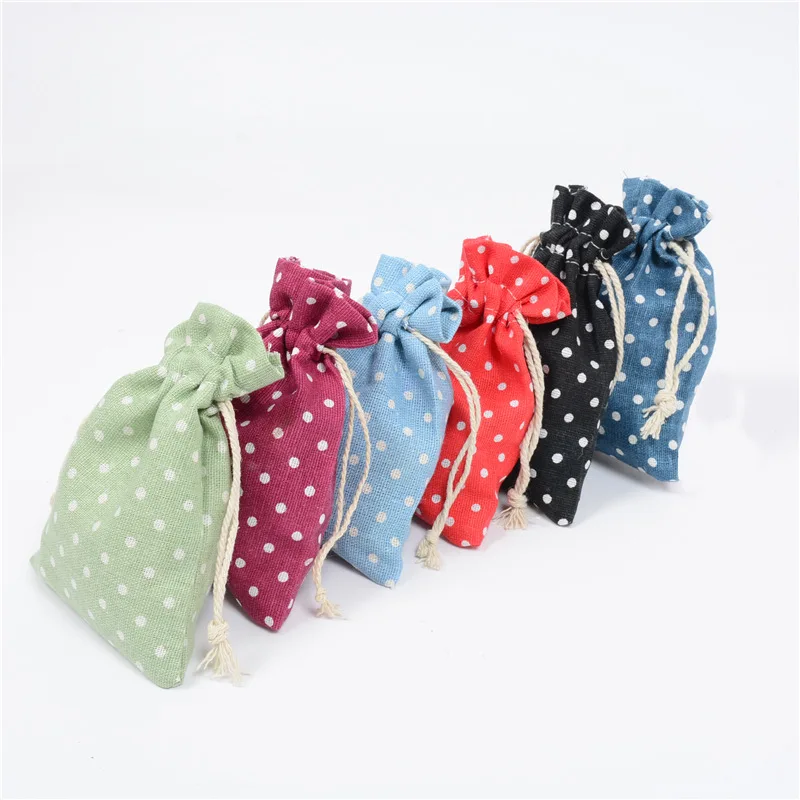 10pcs dot Pattern Jute Bag Sack Cotton Bag Drawstring Christmas Gift Bags for Gift Packaging Bags Wedding Party Pouches 10x14cm