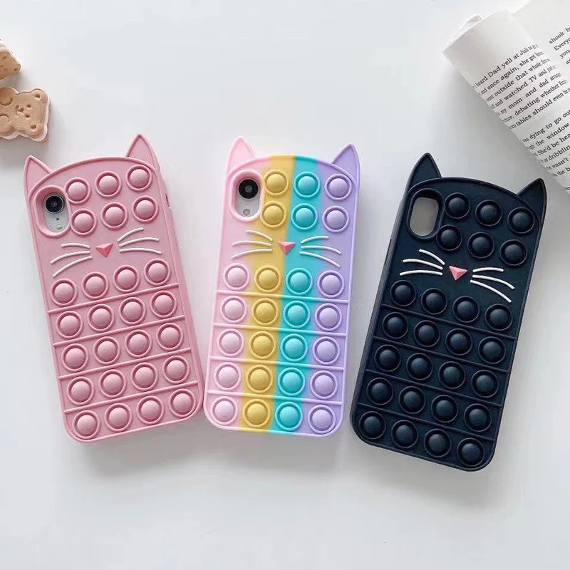 Rainbow Silicone Phone Case For Iphone 13 11 12 Pro Max XR X XS Max 6 6s 7 8 Plus Cartoon Relive Stress Toys Push Bubble Cover