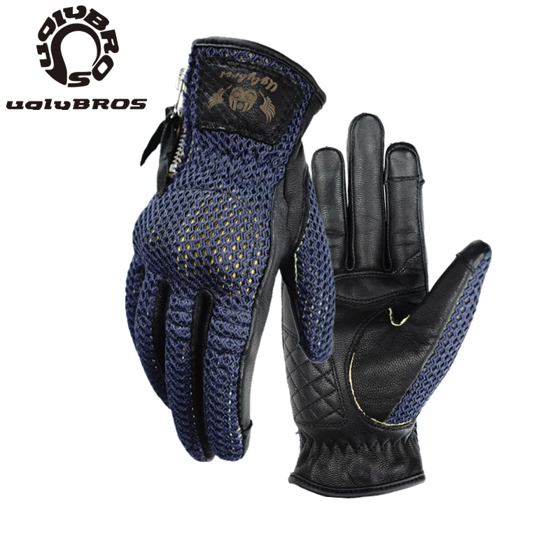 

Uglybros Summer Breathable Genuine Leather Motorcycle Gloves Unisex Sheepskin Motocross Gloves Outdoor Riding Glove Guantes Moto