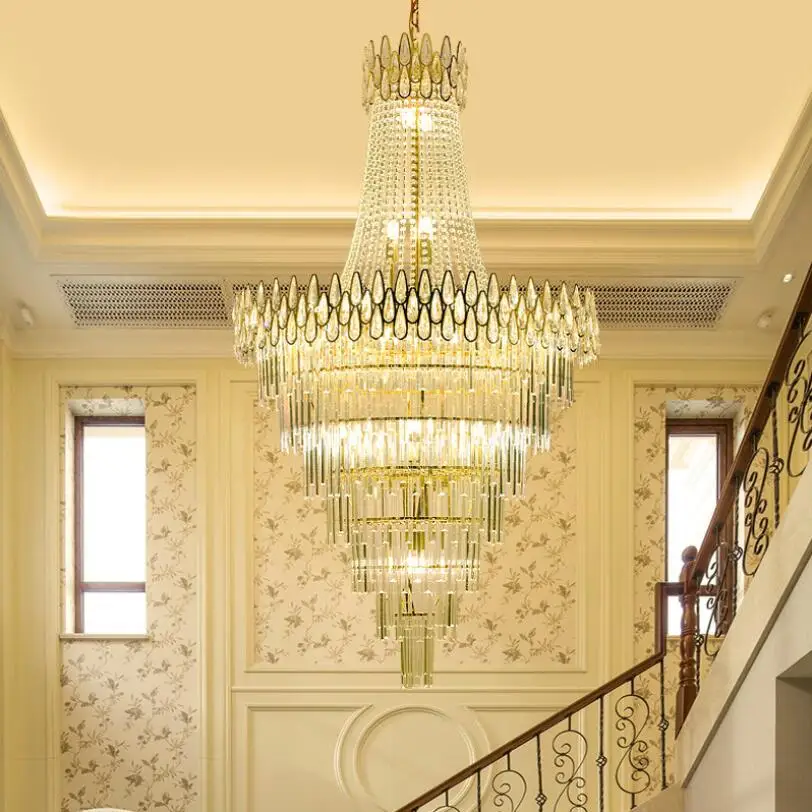 

Modern Crystal Led Chandelier For Living Room Duplex Floor Stairs Suspension Luminaire Lamp Lustre Light Fixtures Dining Room