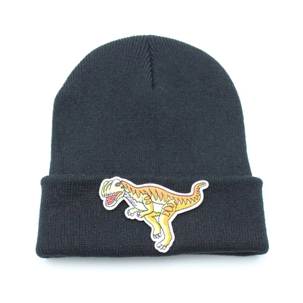 Mężczyźni kobiety czapka z dzianiny dinozaur Cartoon Beanie czapka czaszka czapka mankiet Brimless Retro Unisex hip hop elastyczne ciepłe zimowe