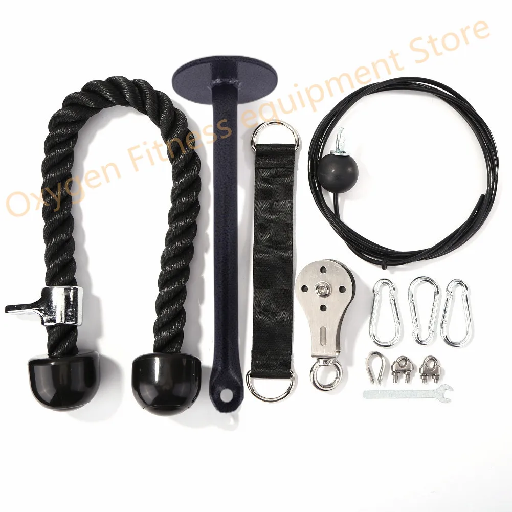 Fitness Pulley Cable Machine System Arm Muscle Triceps Trainer Handle Grip Rope Set Gym Strength Workout Equipment