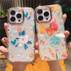 Fashion Transparent Plating Frame Flowers Leopard Case For iPhone 14 13 12 11 Pro Max Plus Glitter Soft Clear Shockproof Cover