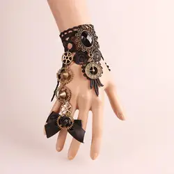 Vintage Gothic Skull/Portrait/Butterfly/Clock Mixed with Gears Mechanical Steampunk Lace Bracelet Cosplay Party Accessory