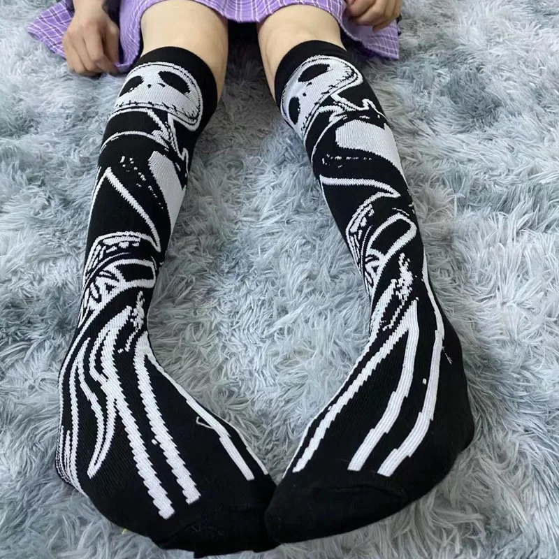 Chaussettes au genou à motif de modules sombres pour femmes et filles, Harajuku, gothique, punk, streetwear, centre commercial, école Goth JK, décontracté, rétro, lune, étoile, long, cool