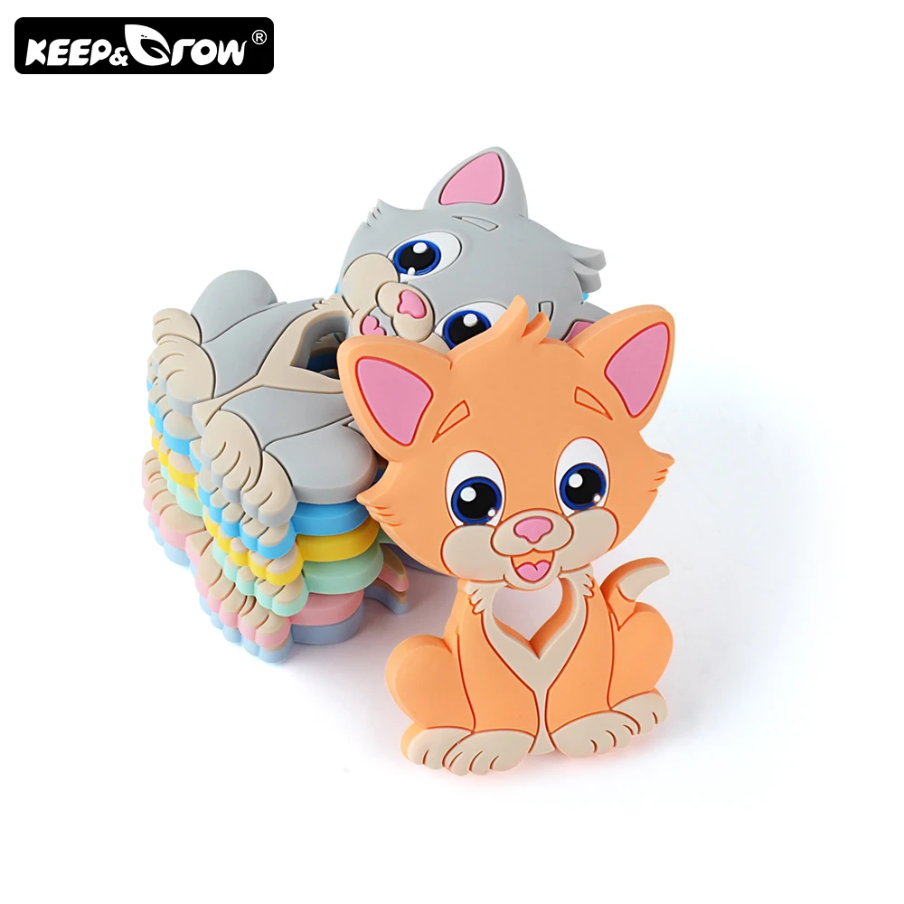 

Keep&Grow 10pc Cartoon Cat Silicone Teether Rodent Baby Teethers DIY Teething Necklace Pacifier Clip Silicone Beads Baby Product