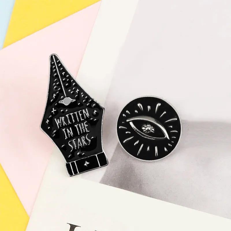 Creative Black Brooch Written In The Stars Starry Sky Pen Round Eye Badge Enamel Pins Bag Clothes Buttons Lapel Pin Punk Jewelry