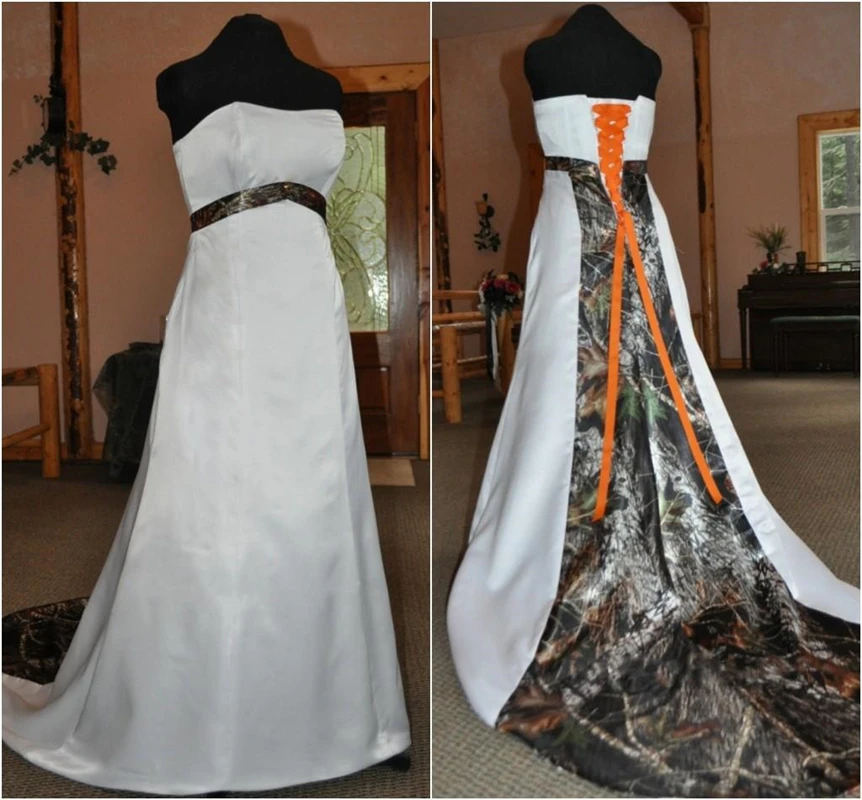 Bealegantom-vestidos de novia de camuflaje sin tirantes, de satén, naranja, con cordones, tallas grandes, WD53