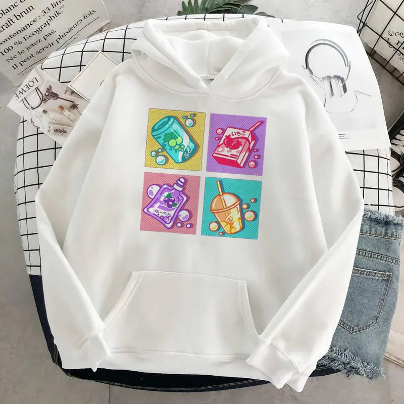 

Women Harajuku Cute Pink Loose pullover Casual Tumblr Female Hoodies Cartoon Peach Juice Japanses Aesthetic Printed sweatshirt