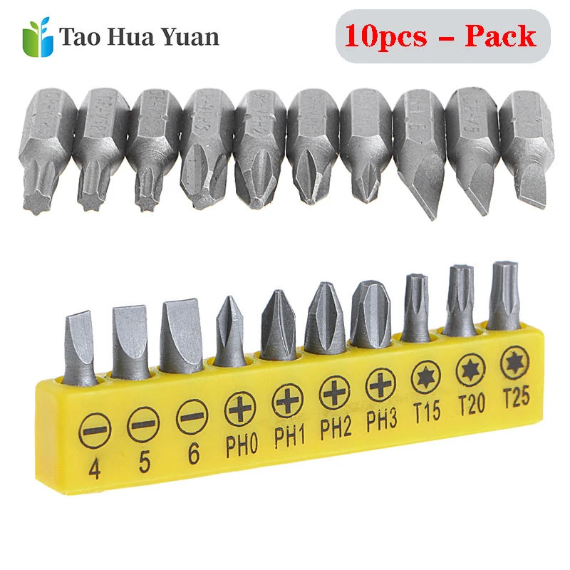 10Pcs 25mm Slotted/PH/Torx Cross bit drill Head Screwdriver Bits Hand Tools Anti Slip Electric Hex Shank Screwdriver Drill Bit A