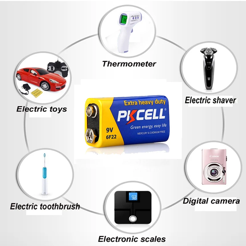 10 sztuk PKcell 6F22 9V bateria PPP3 6lr61 Super Heavy Duty suche baterie nie akumulatory do elektronicznego termometru radiowego