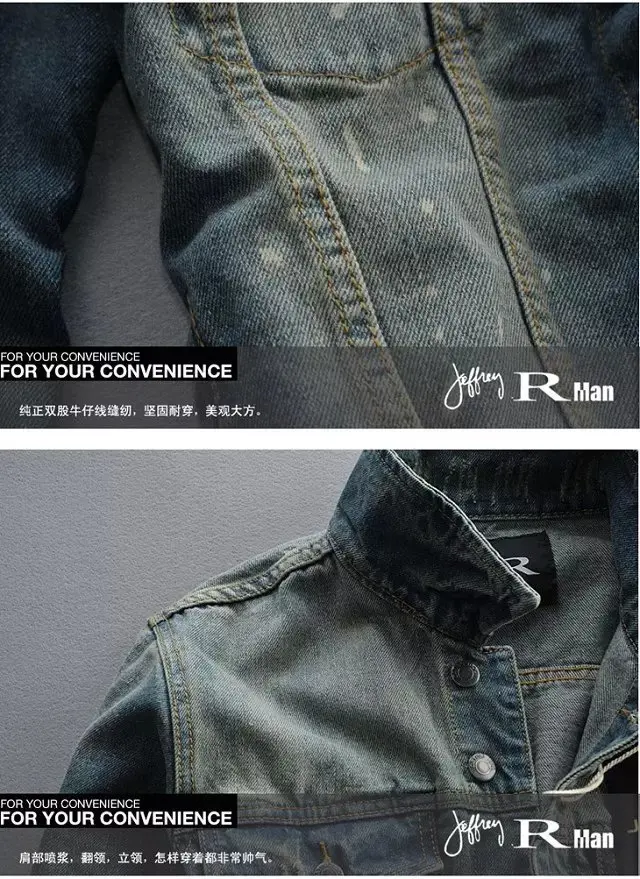High-Street Men Ripped jeans Jackets washed patchwork Distressed Denim Man Slim Fit Streetwear HipHop Vintage Jacket