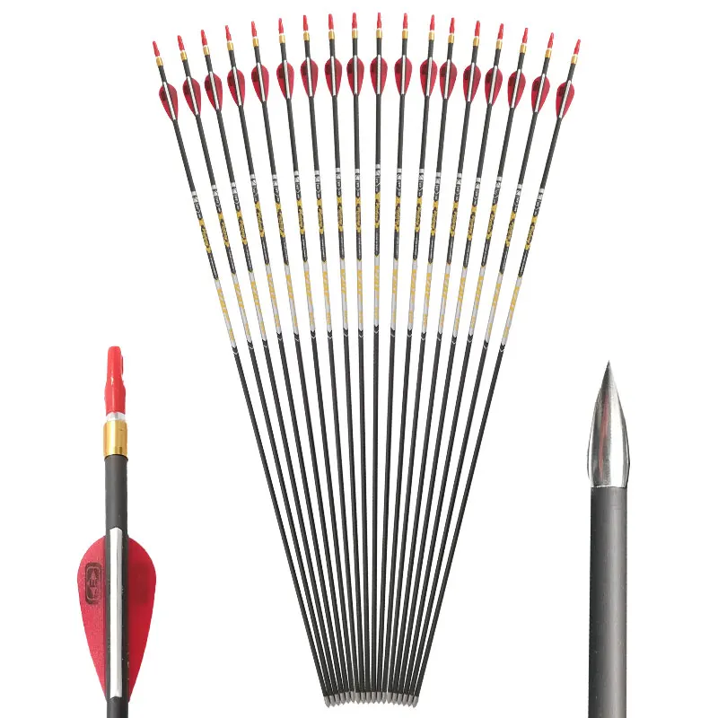 

Archery Carbon Arrow Spine350-900 30.5inch ID4.2mm Shaft Palstic Vanes Tips Nocks for Compound/Recurve Bow Shooting